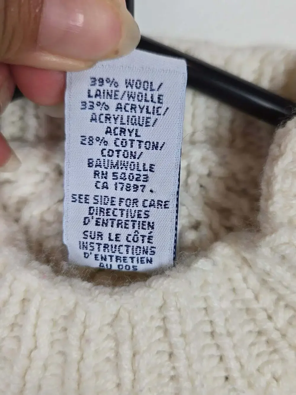 Vintage Baby Gap Cream Cable Knit Wool Sweater 12-18M Fisherman